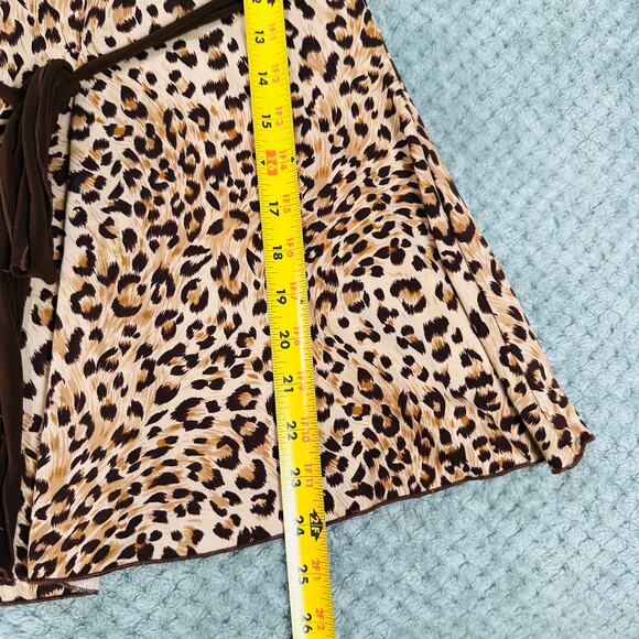 VINTAGE RETRO Y2K LEOPARD DARK BROWN BABYDOLL SHORT SLEEVE BLOUSE M - Picture 6 of 6